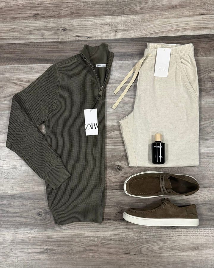 Knit Olive + Linen Beige
