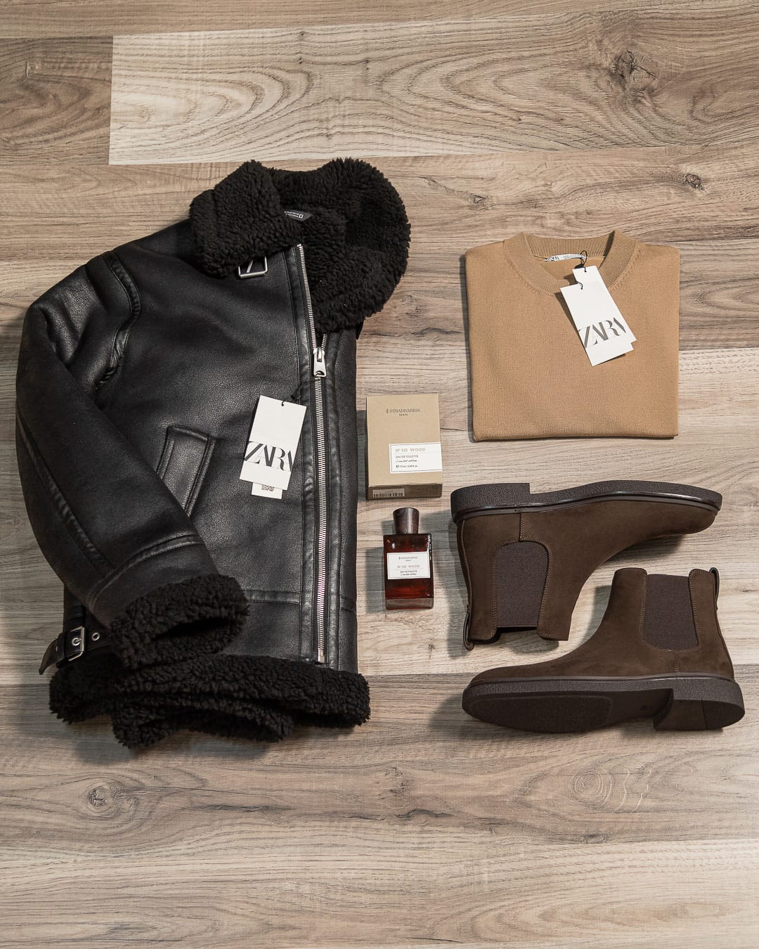Sherpa Black + Camel Knit